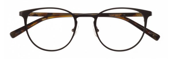 Brown tortoiseshell round eyeglasses with clear lenses, metal bridge, and adjustable nose pads seen from the front.